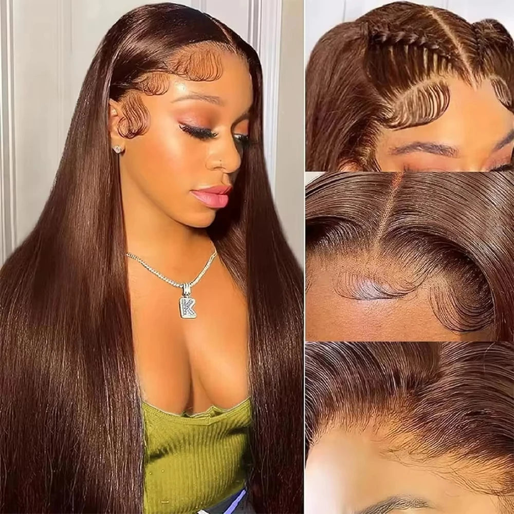 Hidden Invisible Strap 360 Full Hd Lace Glueless Wig Straight Chocolate Brown Lace Front Wigs Human Hair 360 Frontal Wig