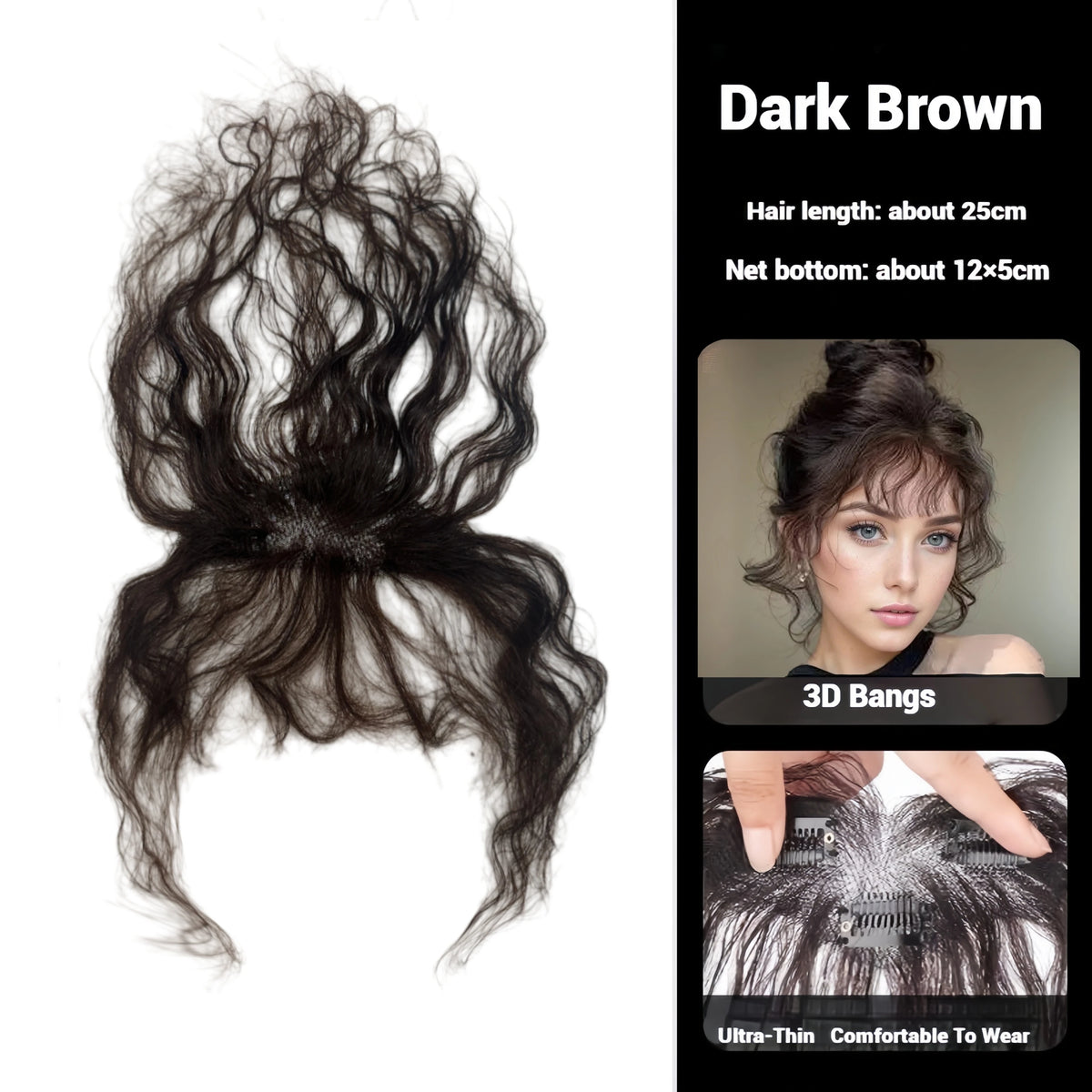 Curly Bangs Toppers for Women 100% Human Hair Breathable Lace Base with Clips Baby Hair Fringe Hairpiece for Thinning Hair