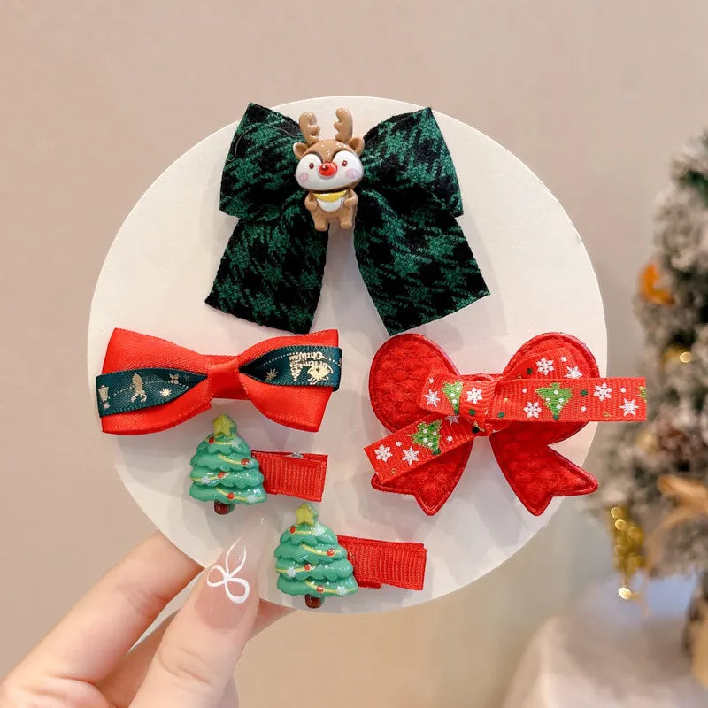 New Year Christmas Cute Cartoon Bow Hairpins Set Children Girls Hair Clips Pin Barrettes Accessories Headwear Headdress Ornament