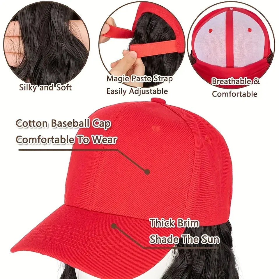8" Short Wave Baseball Cap Wigs with Curly Hair Extensions for Women Daily Wear Synthetic Wave Adjustable Baseball Hat Wigs