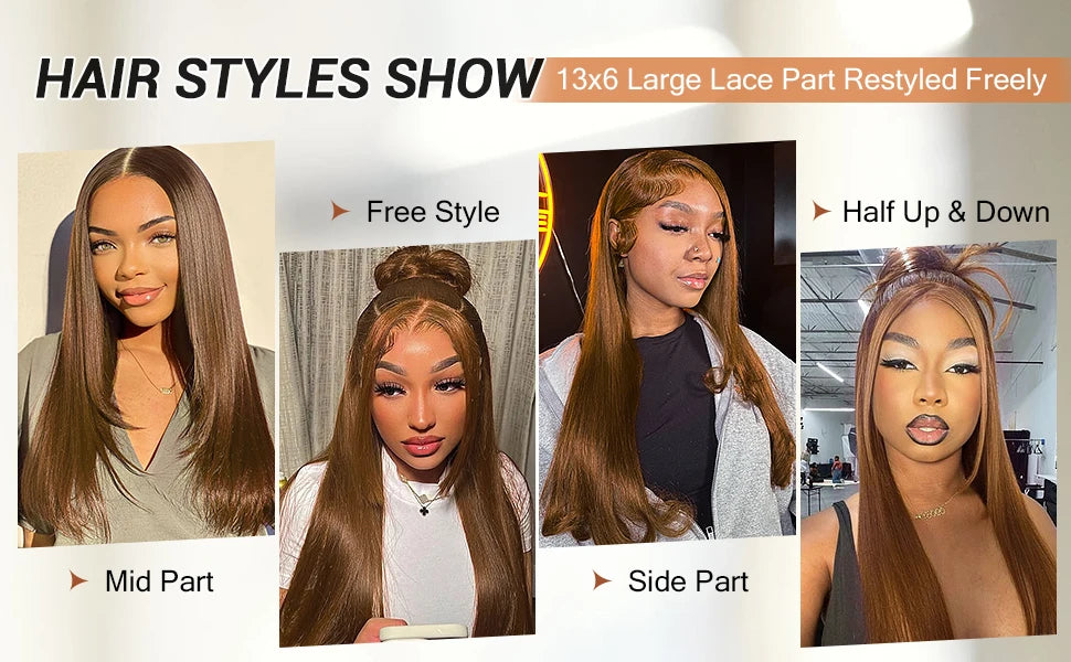 Chocolate Brown Layered Cut Lace Front Wigs HD 13X6 Straight Lace Front Wig For Women Synthetic Butterfly Haircut Glueless Wigs