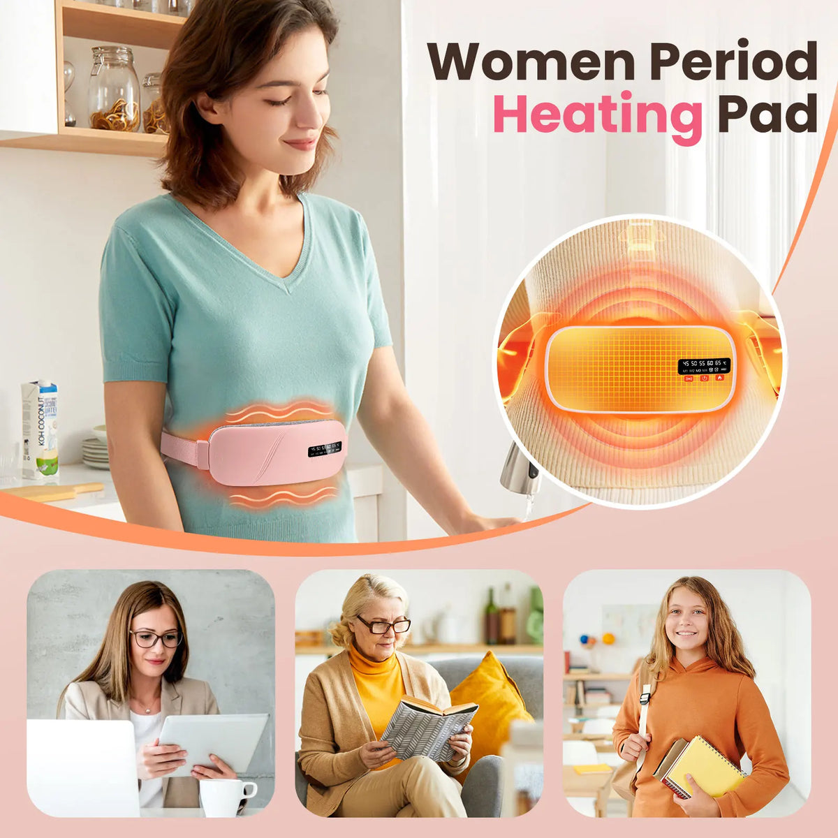 Portable Electric Heating Pad Menstrual Cramp Massager Women Period Care Hot Compress Device Vibration Abdominal Warm Palace Bel