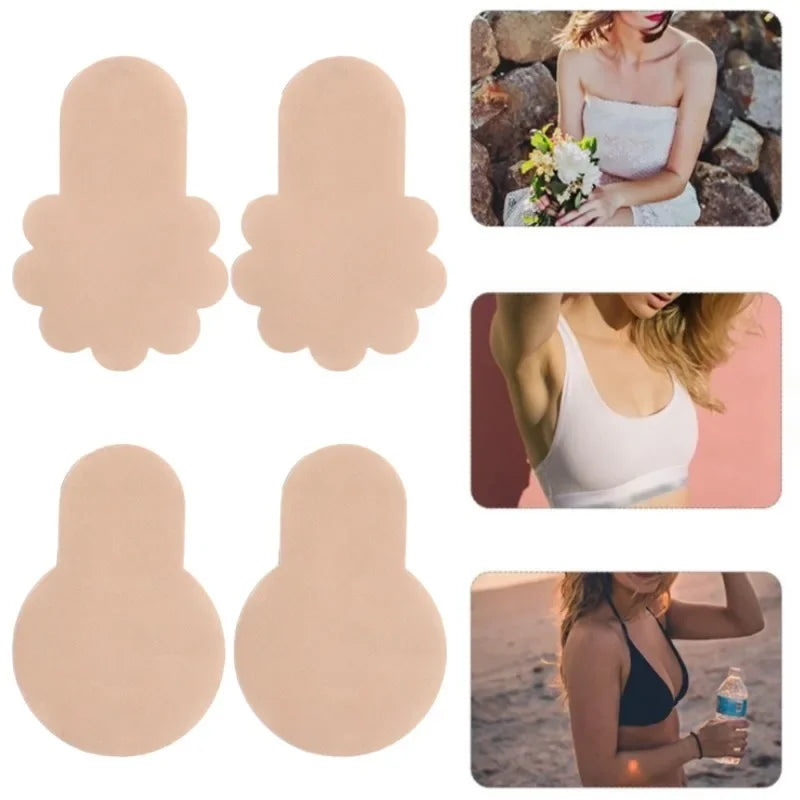 Self-adhesive Nipple Cover Chest Patch Non-woven Thin Invisible Bra Disposable Sticky Lift Breast Petals Round Flower Pads