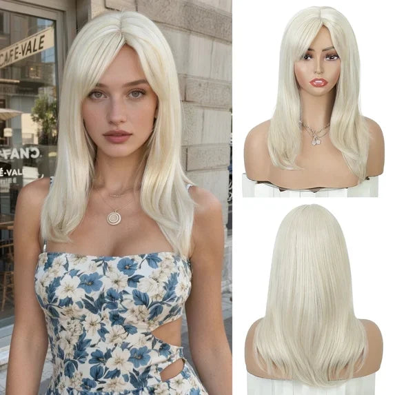 QUEENTAS 40 Inch Black Wig with Bangs Long Black Wigs for Women Synthetic Straight Hair Party Daily Wear