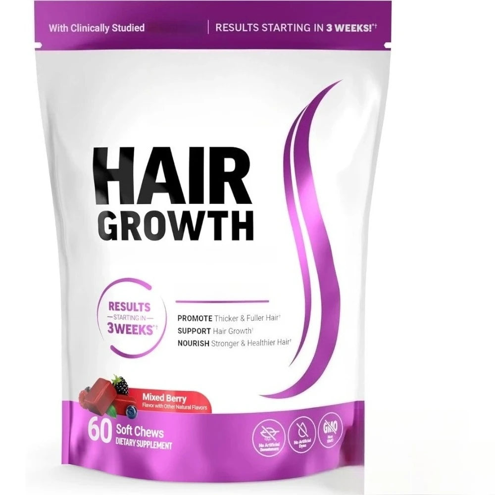 Hair Wellness Soft Chews with Biotin 10000mcg Vitamins C E Supports Healthy Looking Hair Mixed Berry 60 Soft Chews