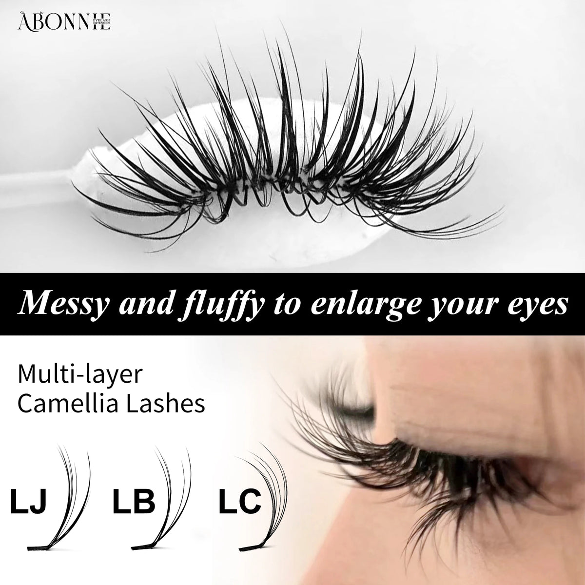 ABONNIE 5D Wild Eyelashes Double-layer Camellia Eyelash Extensions LB LC LJ Russian Volume Fans Fluffy Lashes Premade Fan Lash