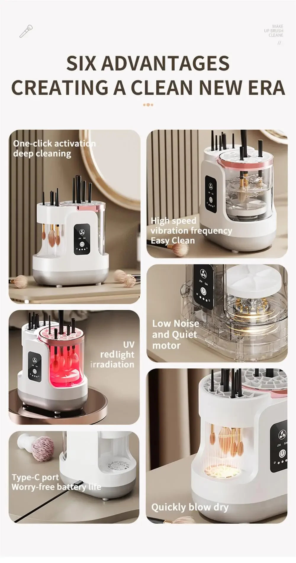 Electric Makeup Brush Cleaner, Quick Dry Brush Cleaner & Makeup Tool Cleaner,2 in 1 Washing and Air Drying,Plug and Play
