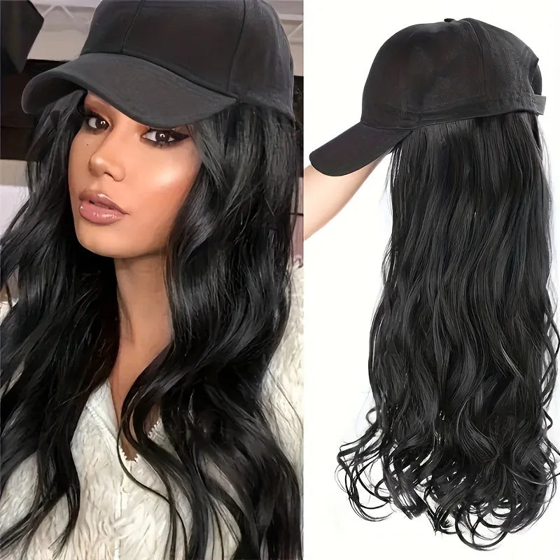 New Fashion Synthetic Wig Long Curly Hair Hat Wig Integrated High Temperature Silk Mechanism Wig Cap