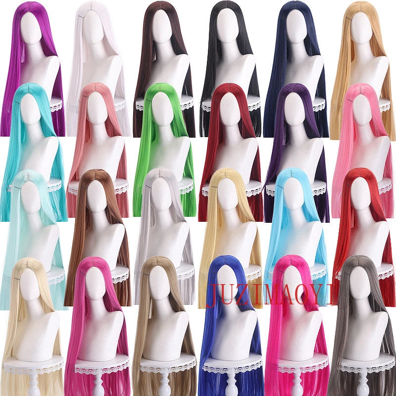 Long Straight Cosplay Wig 100cm Centre Parting Central Split Blond Pink Red Purple Heat Resistant Synthetic Hair Wigs