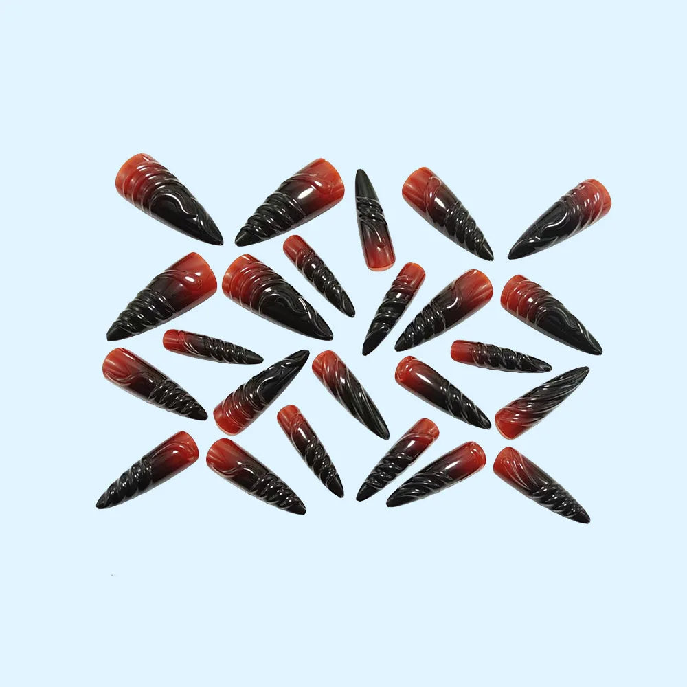24pcs Halloween Black 3D Twisted Spiral Press On Nails Ombre Gradient Gothic Dark Fake Nail Long Stiletto False Nail for Women