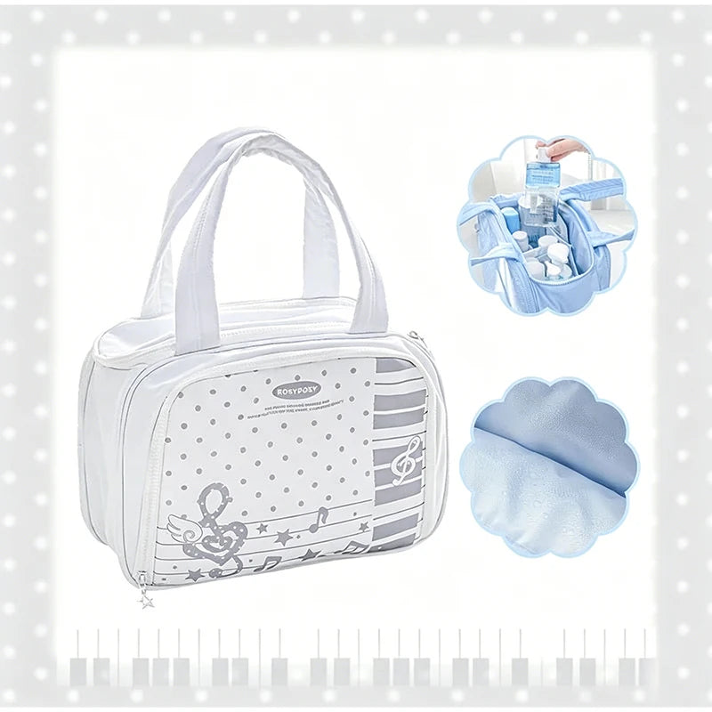 Large-capacity Partitioned Makeup Bag Sweet Cute Strawberry Musical Notes Handbag Portable Multi-layer Travel Toiletry Bags