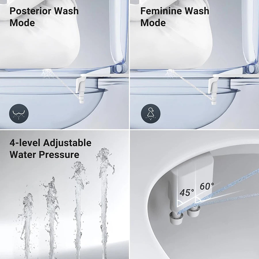 Non-Electric Ultra-Slim Bidet - Dual Nozzle Self-Cleaning Fresh Cold Spray, Adjustable Pressure for Feminine & Rear Hygiene