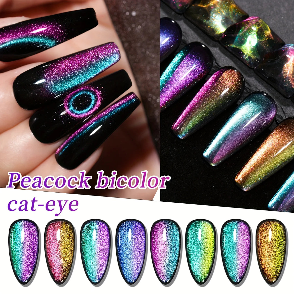 8pcs 15ml Cat Eye Nail Polish Set Contains Magnets Reflective Cat's Eye Magnetic Nail Gel Soaking UV LED Gel Salon Female Nail