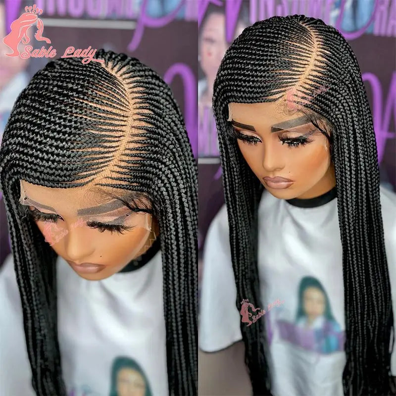 Faux Locs Crochet Cornrow Braided Wig Synthetic Full Lace Knotless Box Braids Wig Side Part Lace Wig Box Braided Wig for Women