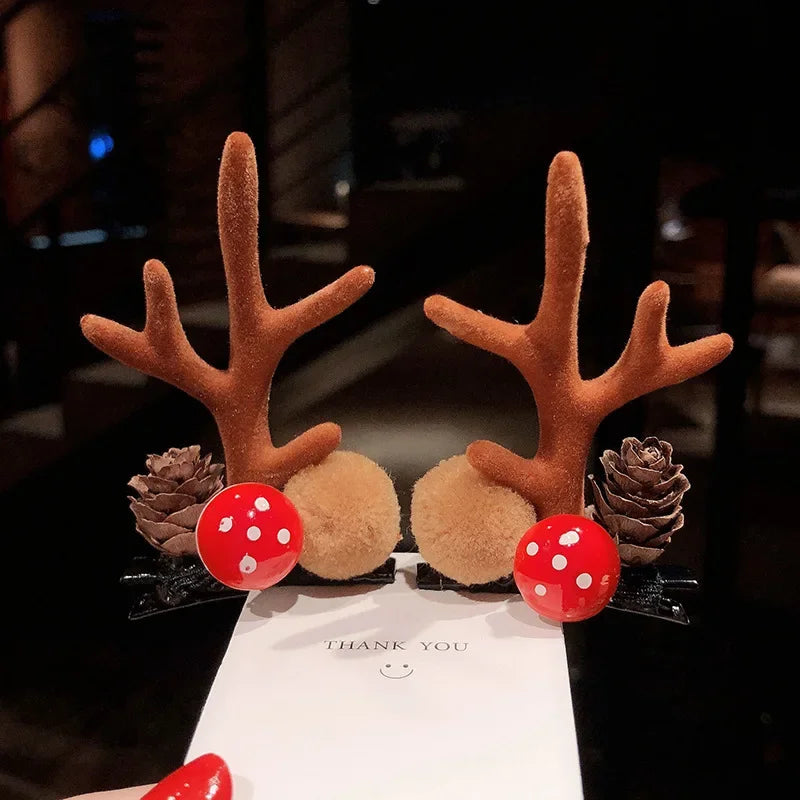 Christmas Headband Reindeer Antlers Horn Flower Hair Band Clasp Headwear for Kids Adult New Year Navidad Party Halloween Cosplay