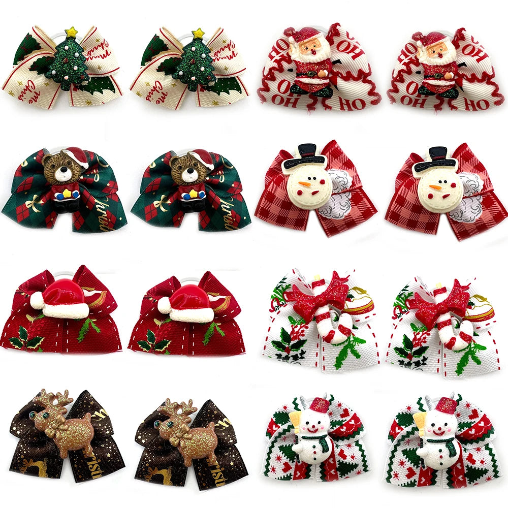 50pcs Christmas Small Doggy Hair Bows Exquisite Pet Hair Bows Rubber Bands Dog Hair Bows Dog Grooming Accessories Pet Supplies