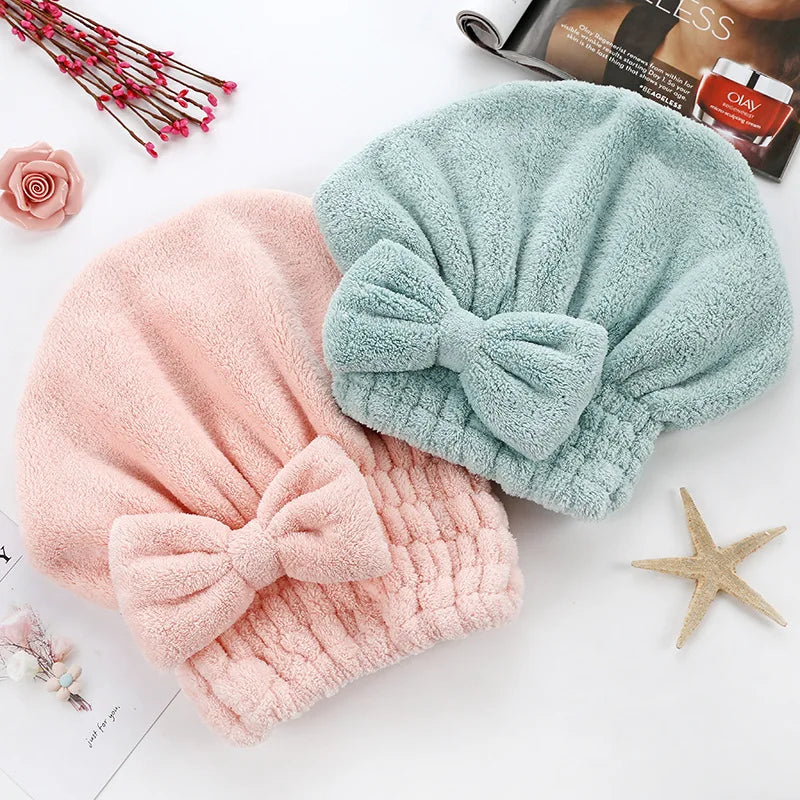Women's Dry Hair Cap Coral Fleece Super Absorbent Soft Shower Cap Microfiber Butterfly Bow Lady Turban Head Towels for Everyone