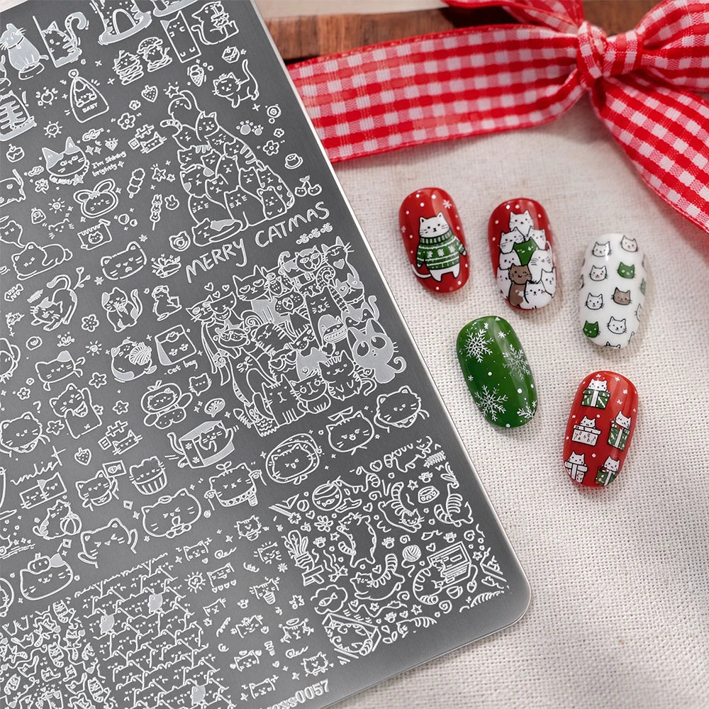 1pcs Christmas Tree Snowflake Nail Art Stamping Plate Bow Deer Dot Cat Elk Xmas Tree Winter Nail Template Manicure Tranfer Tools