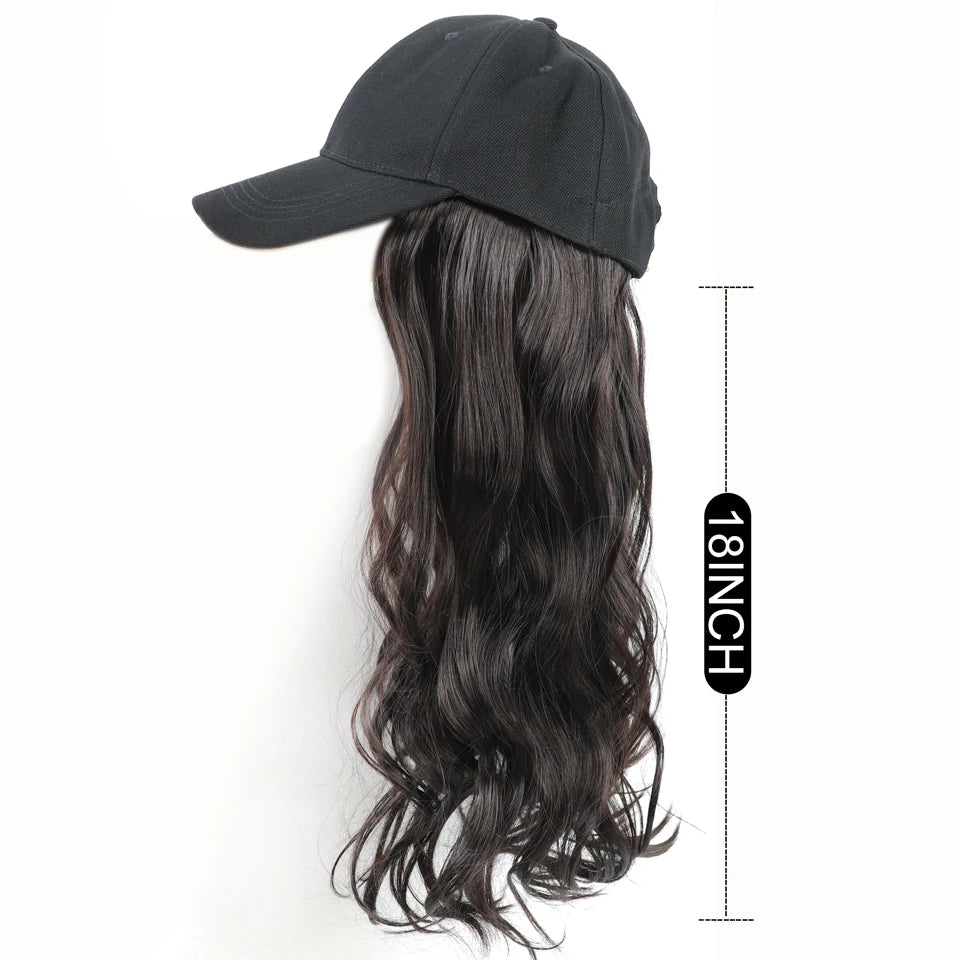 Long Wavy Curly Synthetic Wig Baseball Cap Hair Extensions Hat Wigs Black Brown Adjustable Hairpiece for Women