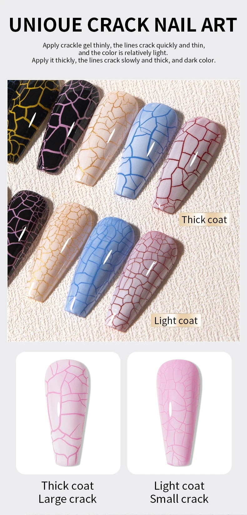 RSNAIL Crackle Gel Nail Polish Natural Dry DIY Nail Art Cracking Gel Polish Crackle Black White Gel Soak Off Varnish Design 10g