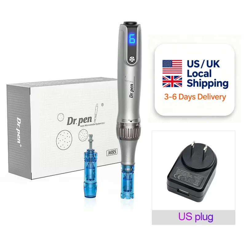 Dr Pen Ultima M8S With 2PCS 18pin Needle Kits Wireless Professional MTS Derma Pen Beauty Machine ≤0.25mm Needle US UK Local Ship