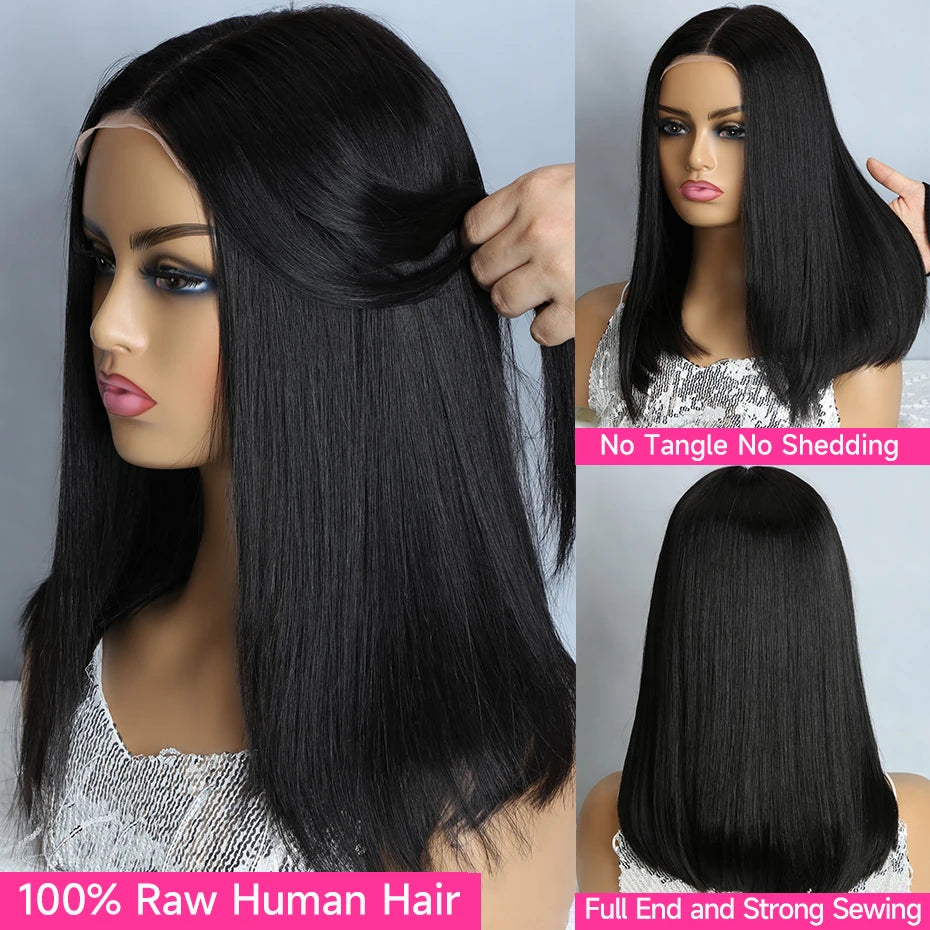 Natural Black Bob Wig Human Hair Blunt Cut Bone Straight 13x4 Transparent Lace Front Wig Ear to Ear Shoulder Length Straight Bob Wigs For Women 250% 280% Density