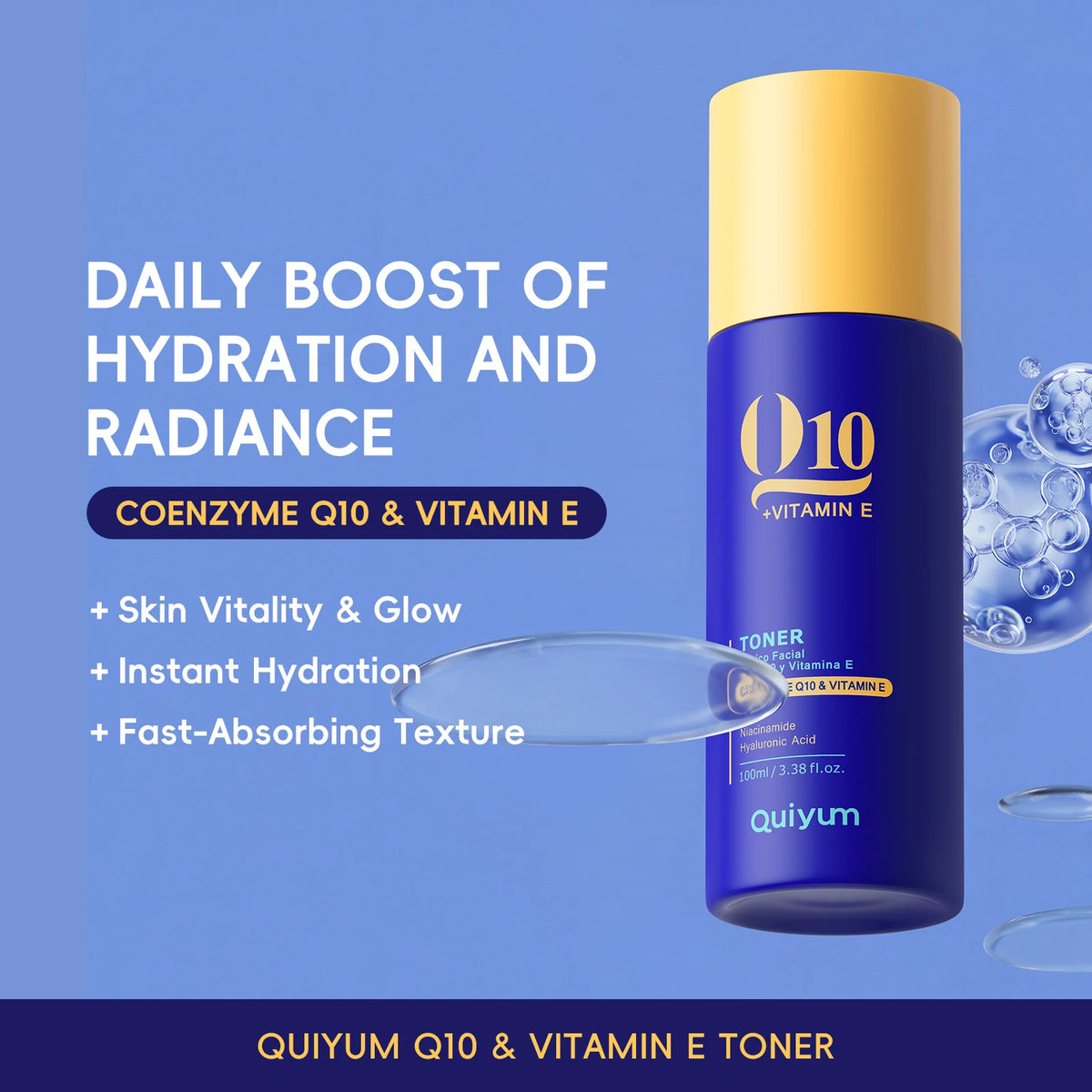 QUIYUM 6Pcs Coenzyme Q10 Vitamin E Anti-Aging Skincare Set, Cleanser Toner Serum Eye Cream Day Night Cream Hydrating Facial Kit
