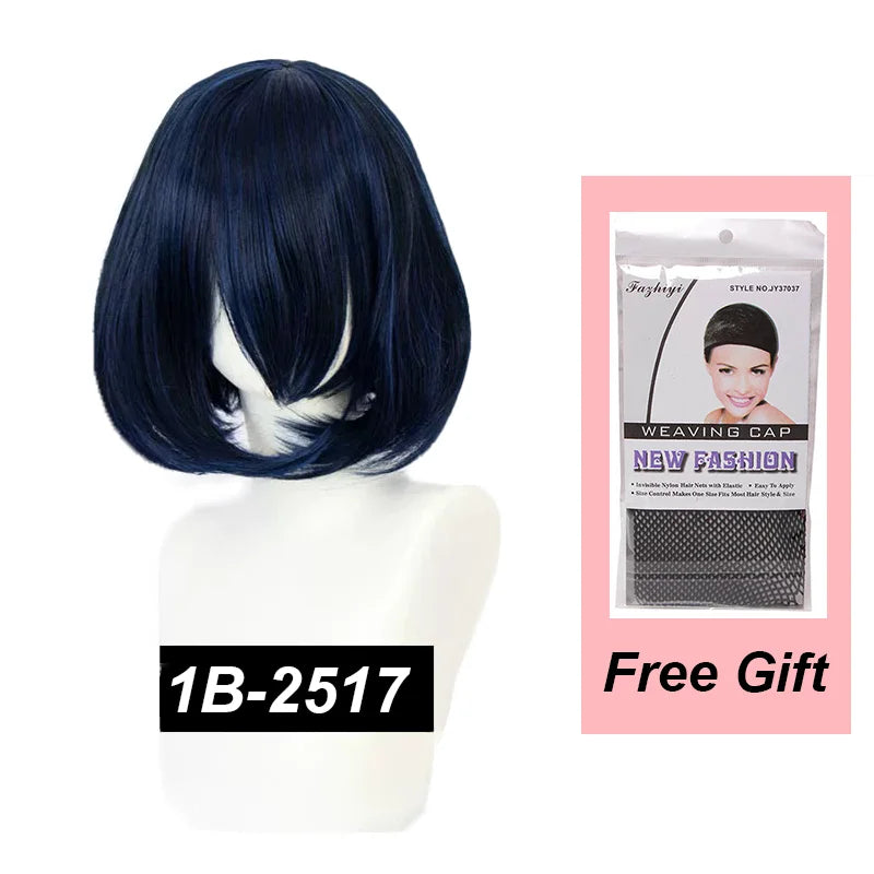 Snoya 35cm Synthetic Short Bob Straight Hair with Trimmable Bangs Lolita Pink Green Blonde Red Cosplay Wigs for Women+Wig Cap