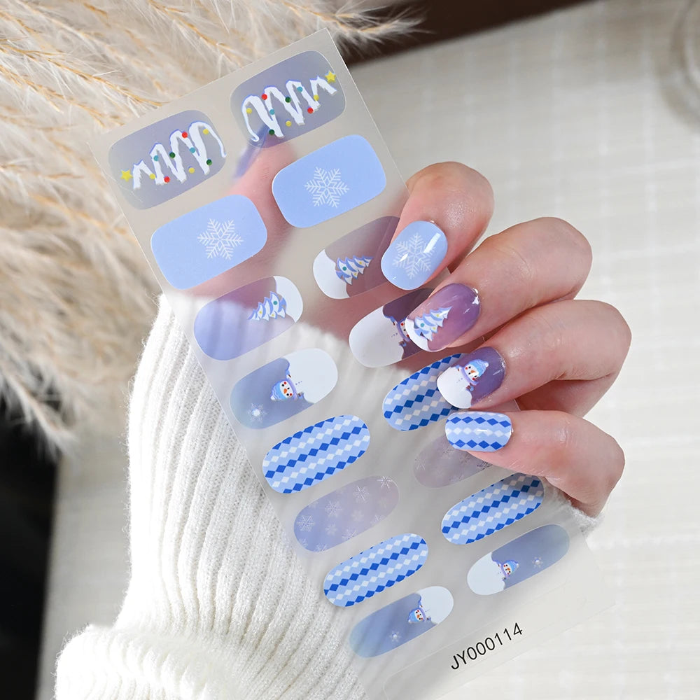 16Tips Christmas Nail Polish Stickers Baking Free Snowflake Santa Claus Elk Design Self-adhesive Nail Art Wrap Xmas Nail Decals*