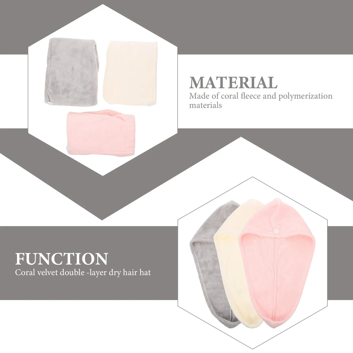 3Pcs Practical Hair Wrap Fashionable Simple Design Not Too Tight Girls Head Towels Fast Drying Water-Absorption Towels