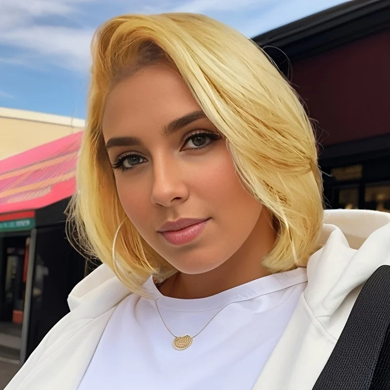 Straight Short Bob Wig 13x4 Lace front Bob Wigs Brazilian Human Hair Wig Preplucked For Woman Short Pixie #1B30 Color ﻿
