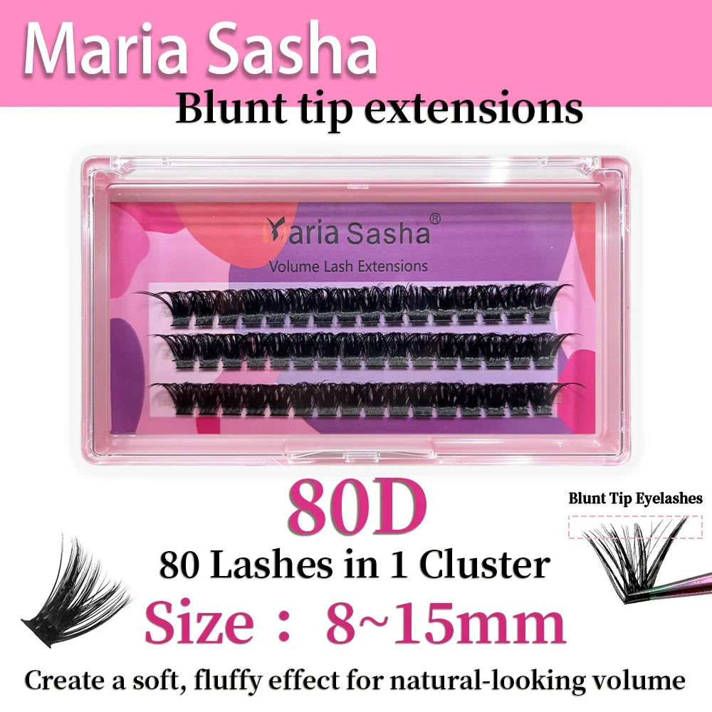 Maria Sasha 80D 100D Fan Short Tip Black False Eyelashes Natural Thick Eyelashes Soft Daily False Eyelashes Shining Makeup Tools