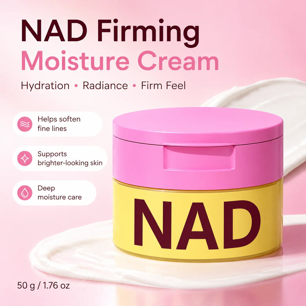 KOEC NAD+ Hydrating Face Moisturizer - Skincare Cream with Niacinamide & Hyaluronic Acid - Instant Face Lift Cream for Radiant & Smooth Skin - Daily Moisturizer for All Skin Types, 50g/1.76oz
