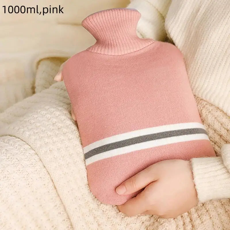 1L Or 2L Hot Water Bottle With Knitted Cover Large Capacity Hot Water Bag For Female Warm Belly Hands Inject Water Hot Water Ba