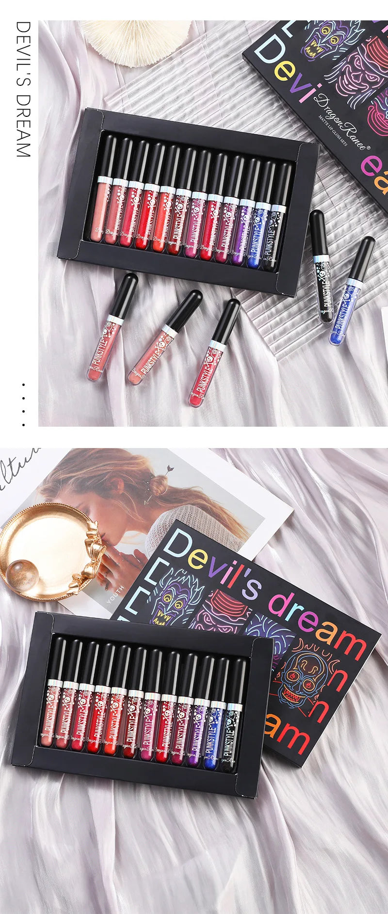 Halloween Diamond Glitter Matte Liquid Lipstick Long Lasting Waterproof Shiny Metal Lip Glaze On Stick Set