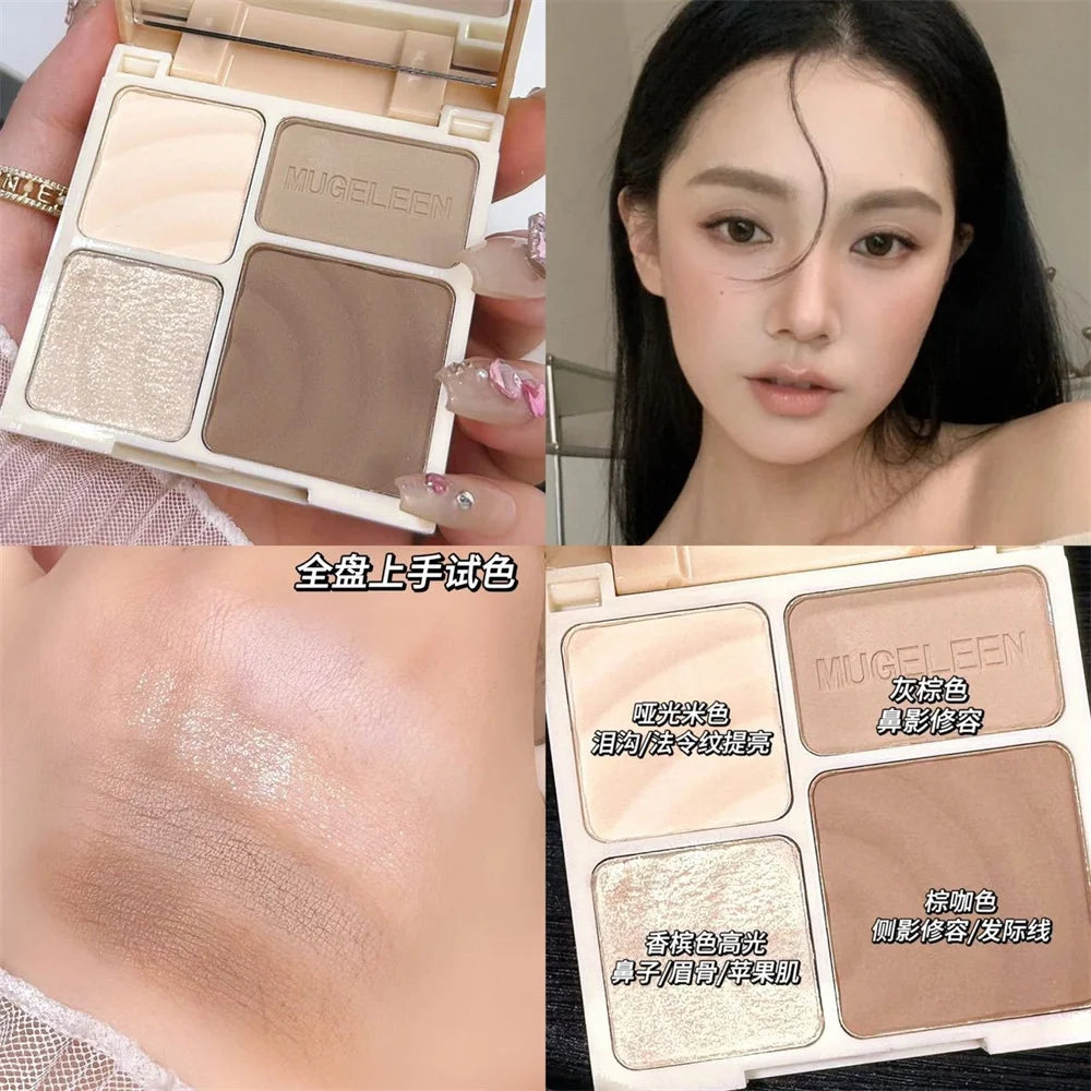 4Colors Matte Highlighter Contour 3D Facial Bronzer Brightening Glitter Highlight Palette Eye Shadow Nose Powder Makeup Cosmetic