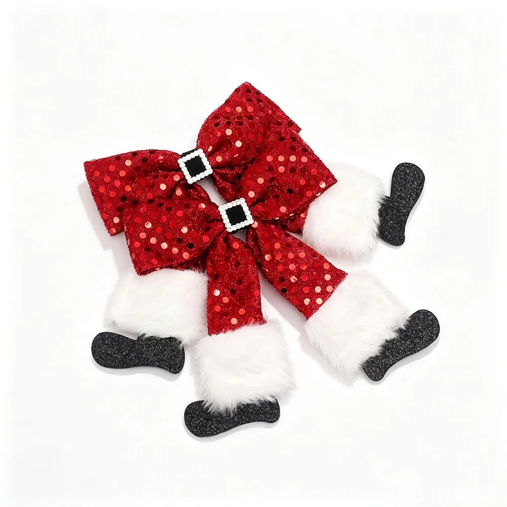 Red Christmas Bow Hair Clip for Party Santa Claus Belt And Shoes Themed Bow Hair Barrette  Hair Accessory for Xmas Christmas Eve