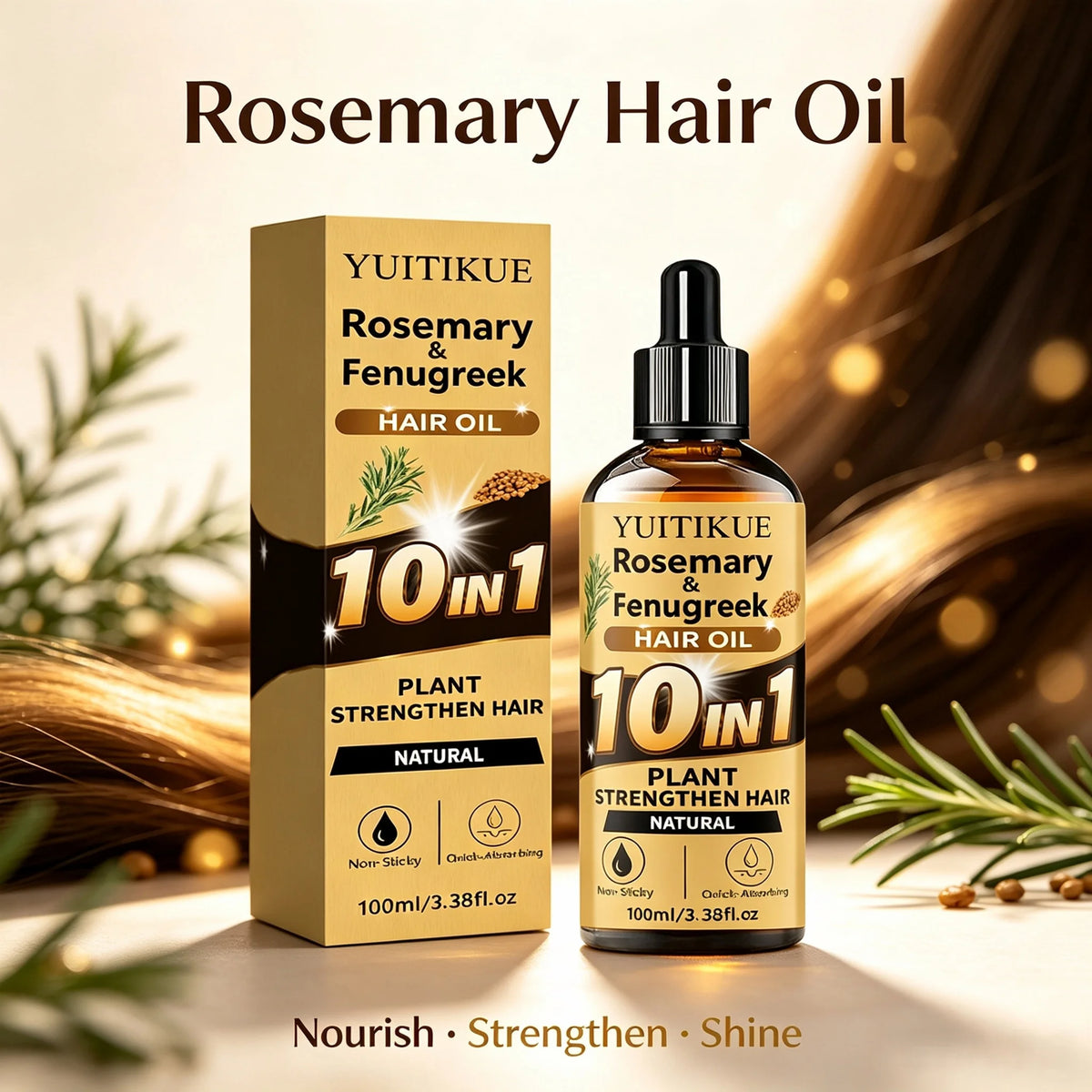 10‑in‑1 Herbal Hair Essential Oil Rosemary Fenugreek Extract Hydrating Nourish Scalp Moisturizer Silky Shine Hair‑Care Serum