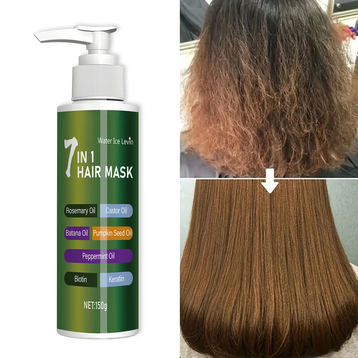 7-in-1 Deep Care Hair Mask prevents breakage and softens dry hair, rich in rosemary oil, castor oil, and biotin keratin