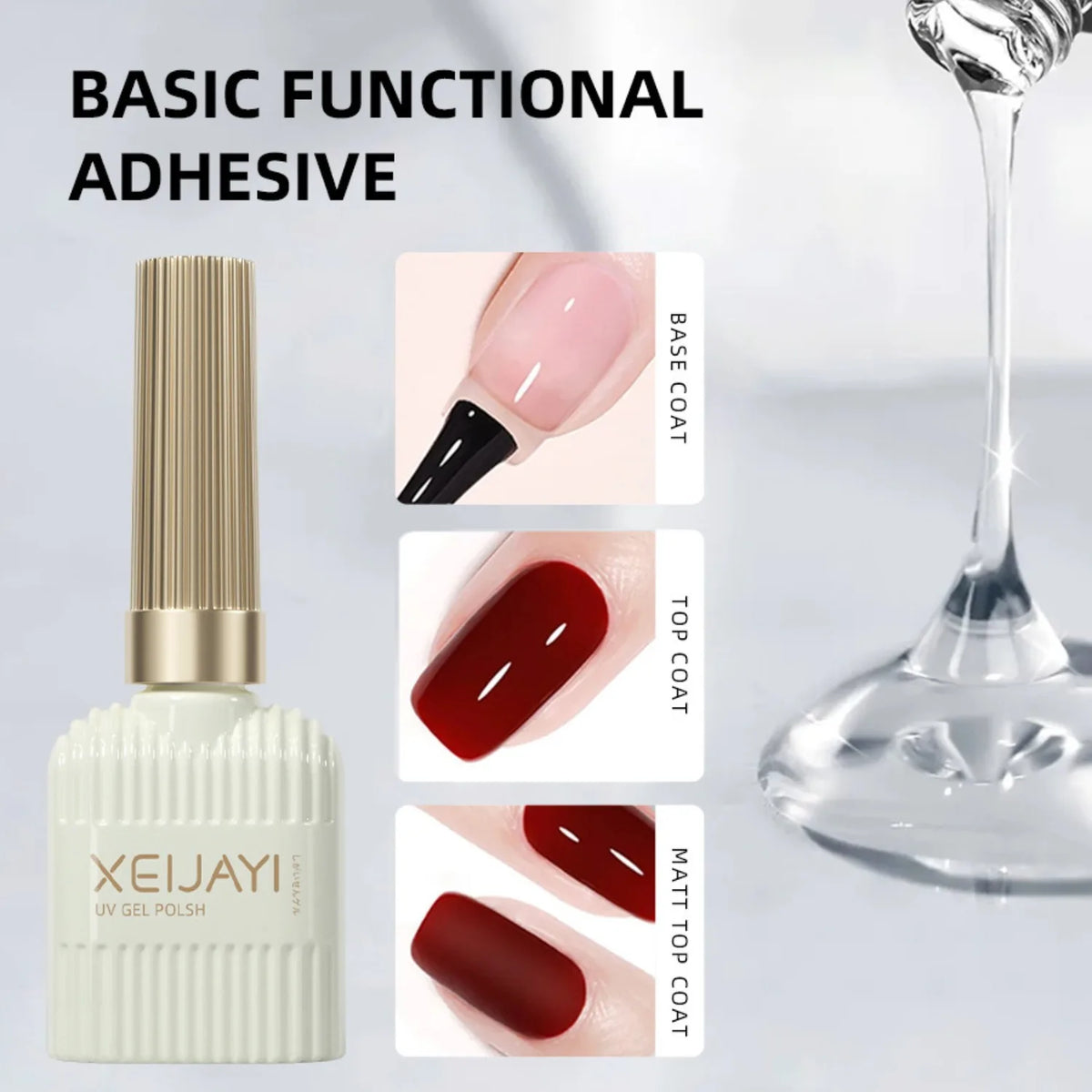 XEIJAYI Base Gel Super Top Coat Manicure Matte Top Coat Semi Permanent Soak Off UV Gel Varnish 15ml