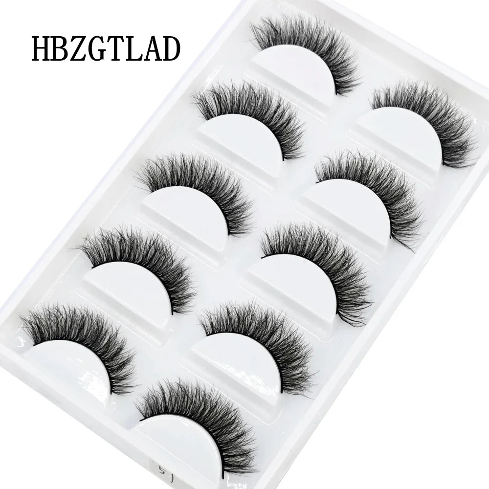 HBZGTLAD 5Pairs Handmade Mink Lashes Short False Eyelashes Dense Natural Long Messy Eye Lashes Reusable Stage Makeup Eyelashes