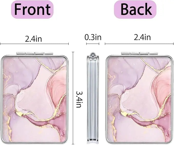Pocket Mirror, Small Travel Mirror with Magnification, Portable Double-Sided Magnifying Cosmetic Mirror for Daily (Pink Marble)