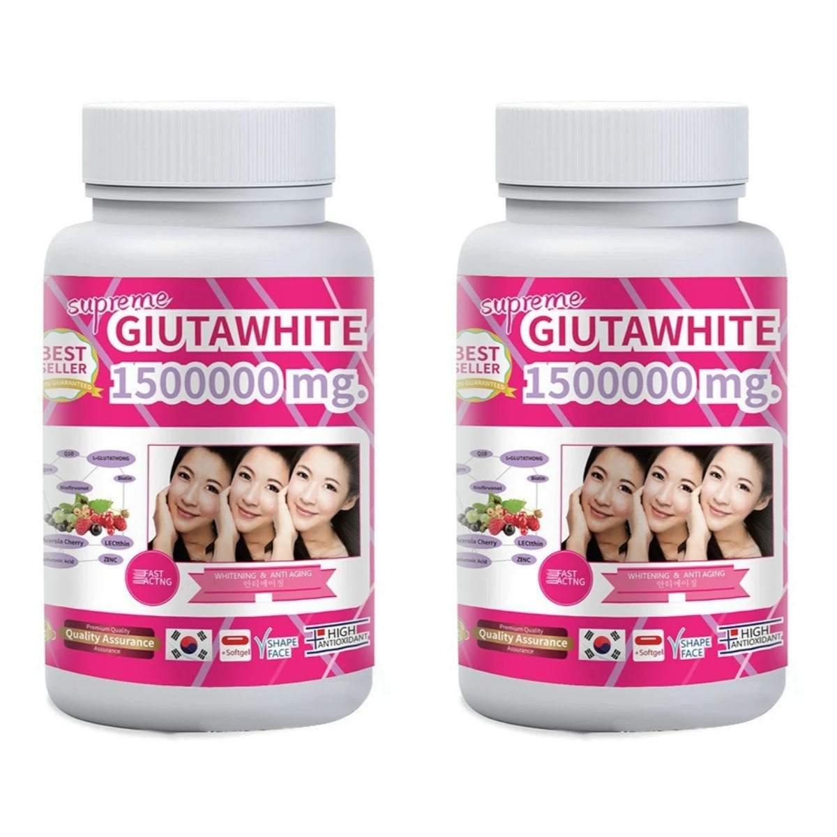 1500000mg Glutathione Capsules with Vitamin C Biotin Zinc Acerola Cherry for Whitening Skin Boost Up Tighten Pore 60 Count