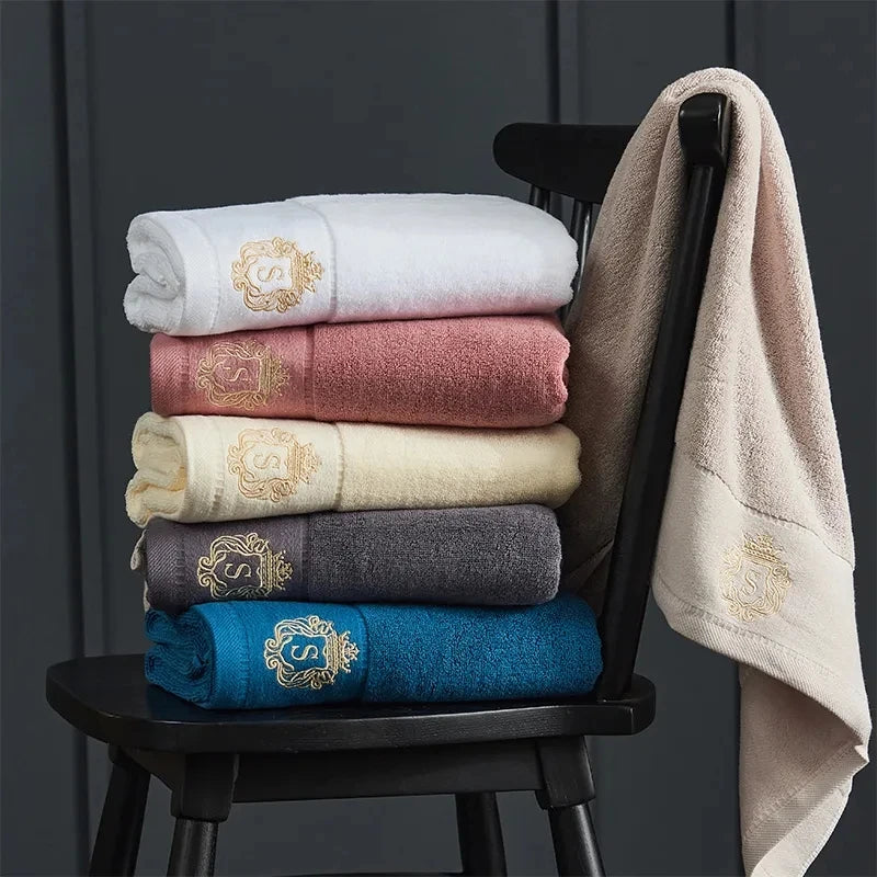 Cotton Towel Set 1/2/3PCS 34x74cm Face Hand Hair Towels & 70x140cm Big Bath Towel Cover - Absorbent Home Towels White Blue Cream