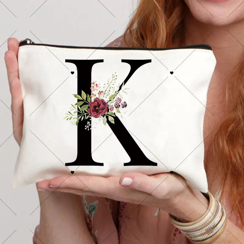 Floral Letter Bridesmaid Makeup Bags Bachelorette Party Gift Children Travel Bag Zipper Pouch Travel Organizer Case Cosmetic Bag