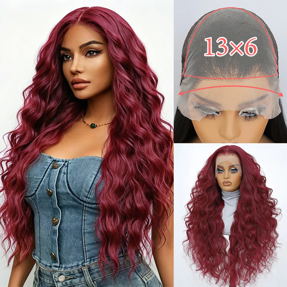 13x6 HD Synthetic Blend Lace Front Wig 30 Inch Long Deep Wavy Ombre Blonde Ginger for Afro Women Heat Resistant Cosplay Wig