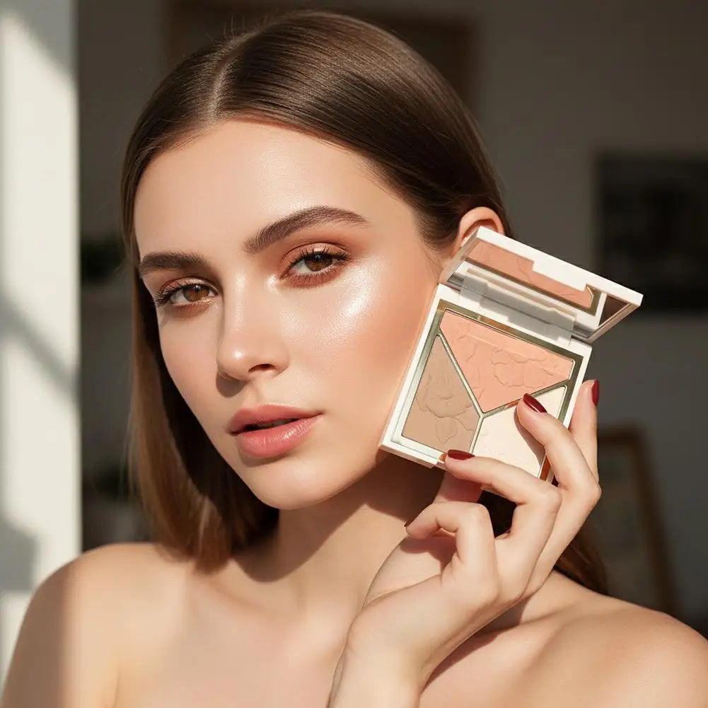 3 colors Highlight Matte Fine Glitter blusher three-color palette Silhouette Nose Shadow Makeup Palettes Face Brightening