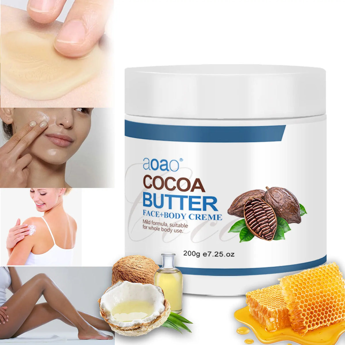 Shea Butter Body Cream - Coconut & Cocoa Butter Formula,   Suitable for All Skin Types, Hypoallergenic with Vitamin E