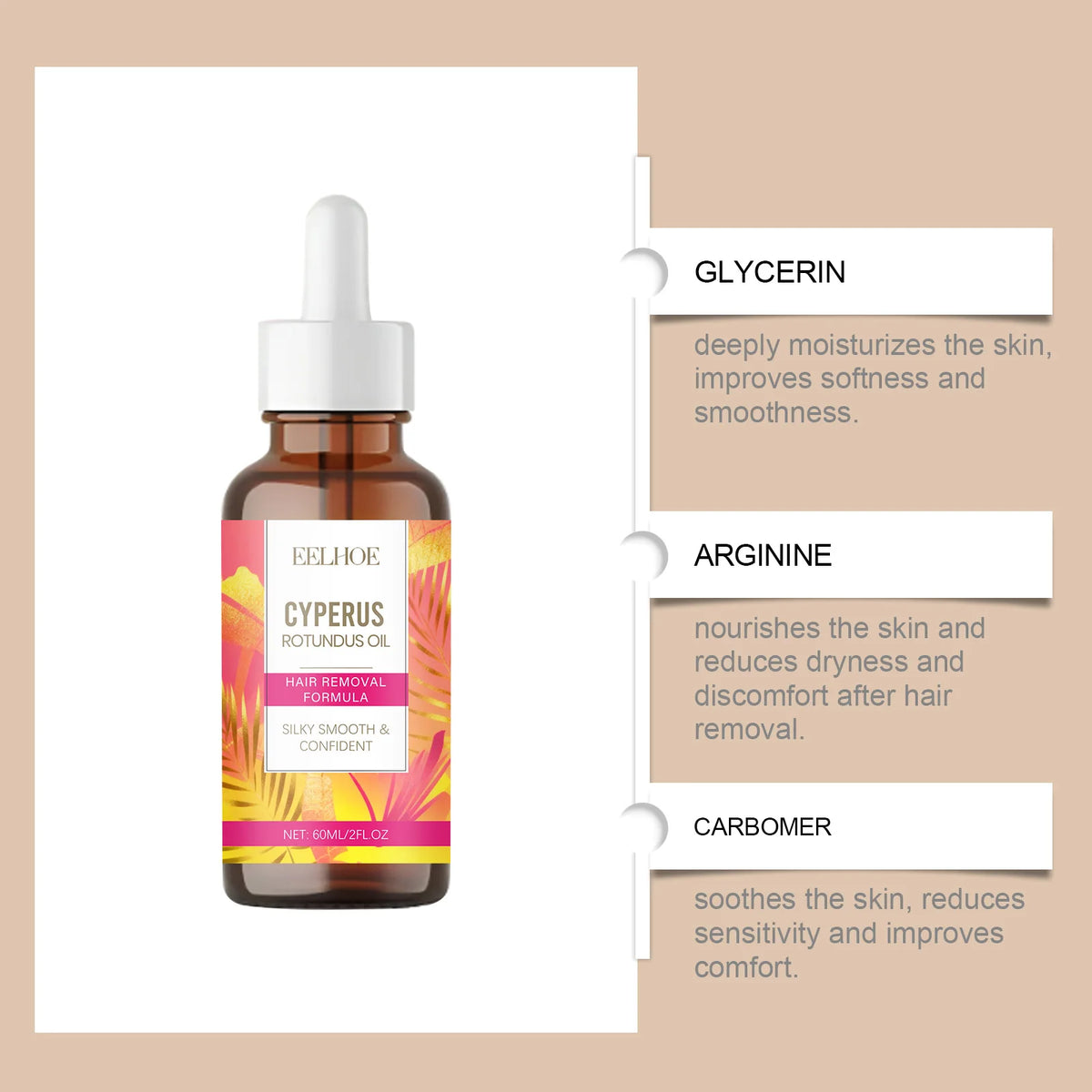 Cyperus Rotundus Oil for Hair Removal Painless Soothing & Nourishing Depilatory Cream for Legs Arms Underarms Smooth Skin Care