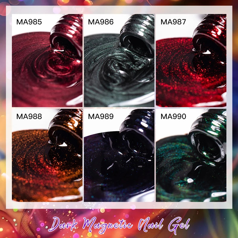 MEET ACROSS 7ml Autumn Dark Color Cat Magnetic Gel Nail Polish Glass Beads Cat Eye Gel With Glitter Nail Art Christmas Nails